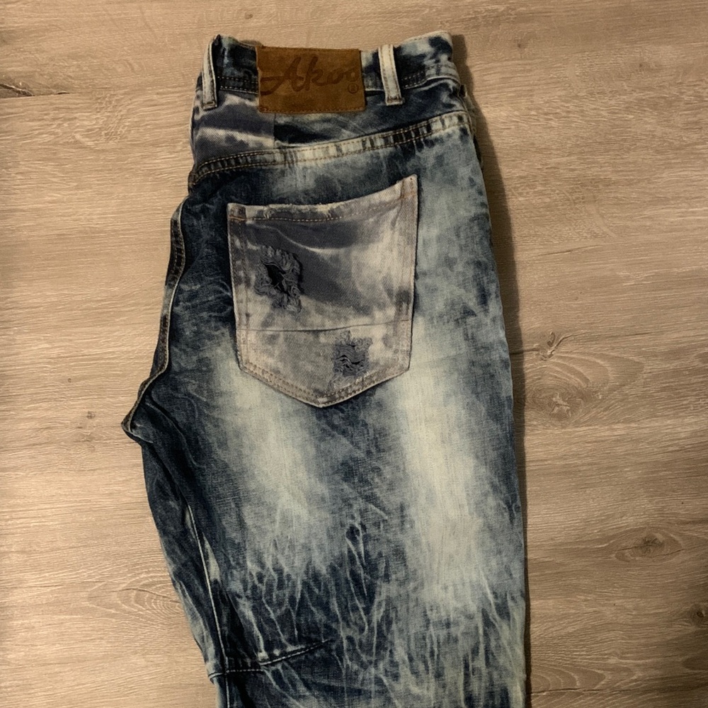 Akoo Distressed Blue and White Relaxed Jeans